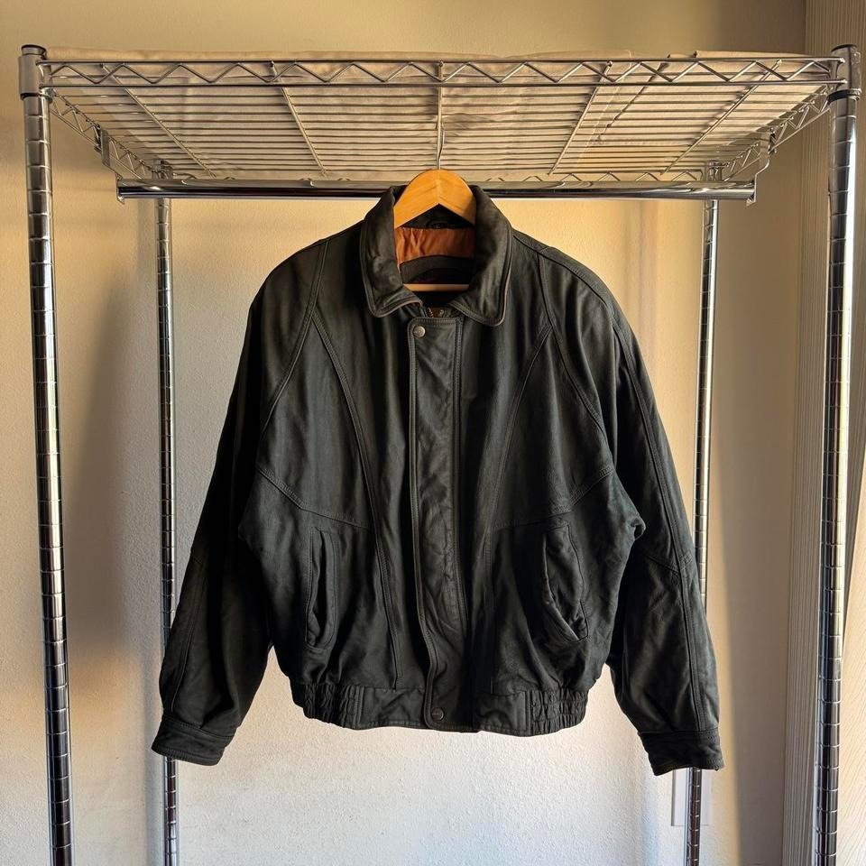 Mirage Black Leather Bomber Jacket Brown Trim Aviator Moto Sz L